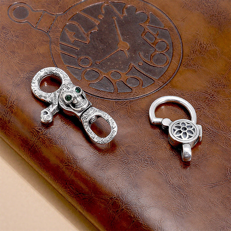 Sterling Silver Graffiti Skull Keychain Vintage Sakura Pendant