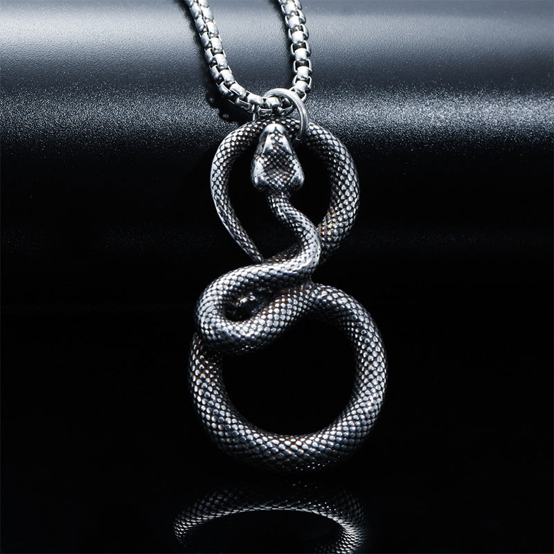 Titanium Steel Eye Snake Pendant Punk Hip Hop Necklace for Men