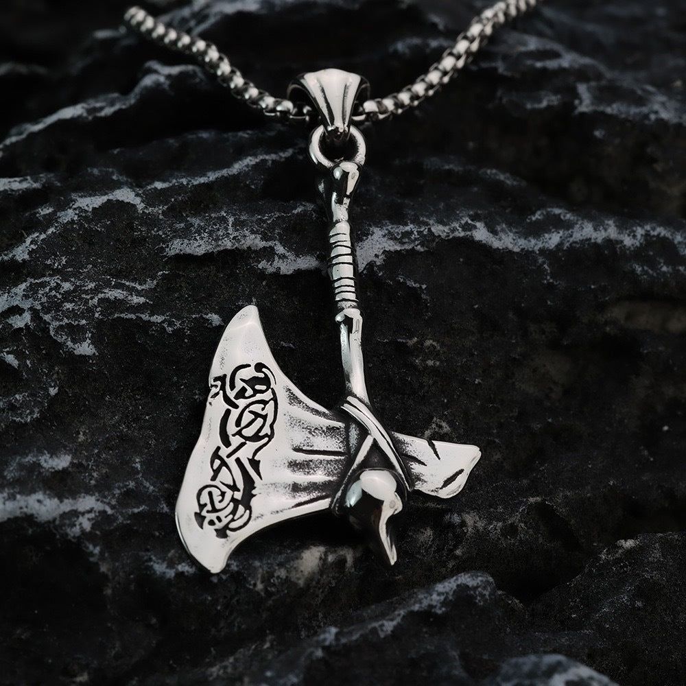 Viking Axe Necklace for Men Titanium Steel Compass Pendant