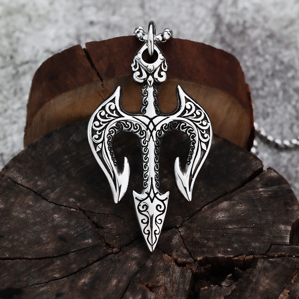 Neptune Trident Pendant Stainless Steel Necklace for Men