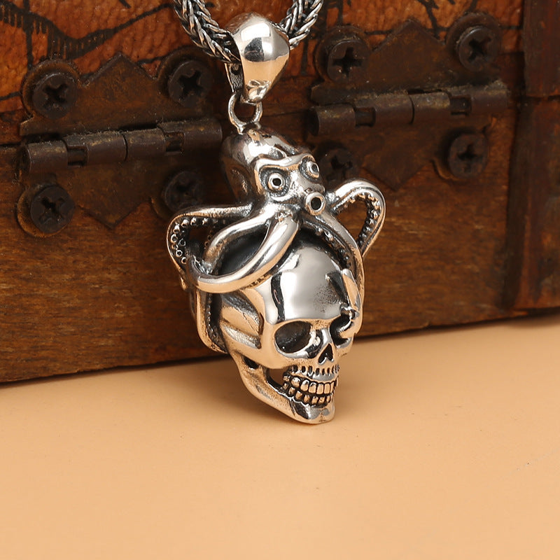 S925 Silver Octopus Skull Pendant Creative Fashion Necklace for Men and Women