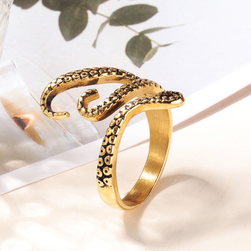 Octopus Tentacle Ring 18K Gold Plated Stainless Steel Adjustable