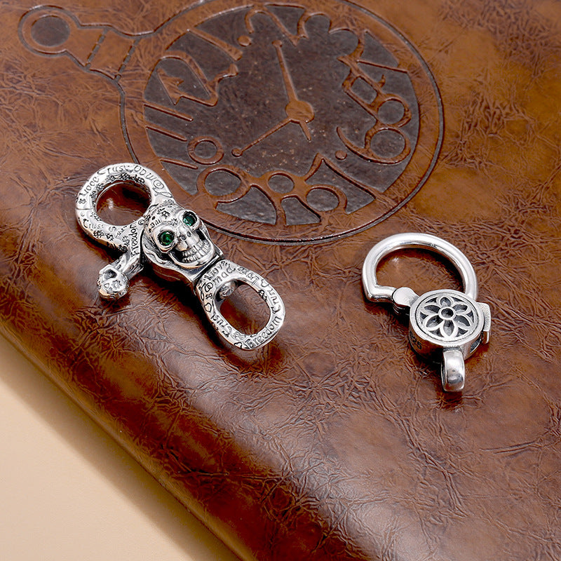 Sterling Silver Graffiti Skull Keychain Vintage Sakura Pendant