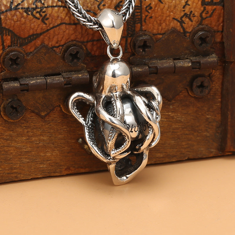 S925 Silver Octopus Skull Pendant Creative Fashion Necklace for Men and Women