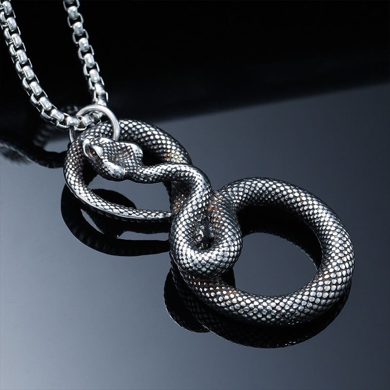 Titanium Steel Eye Snake Pendant Punk Hip Hop Necklace for Men